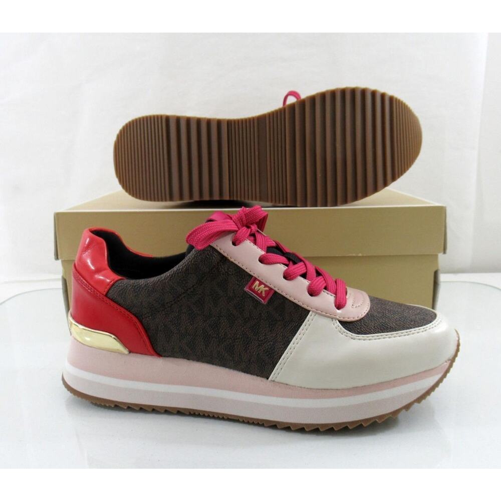 Michael Kors Size 7 Monique Trainer Lace Up Sneakers MK Logo Brown - Picture 8 of 8